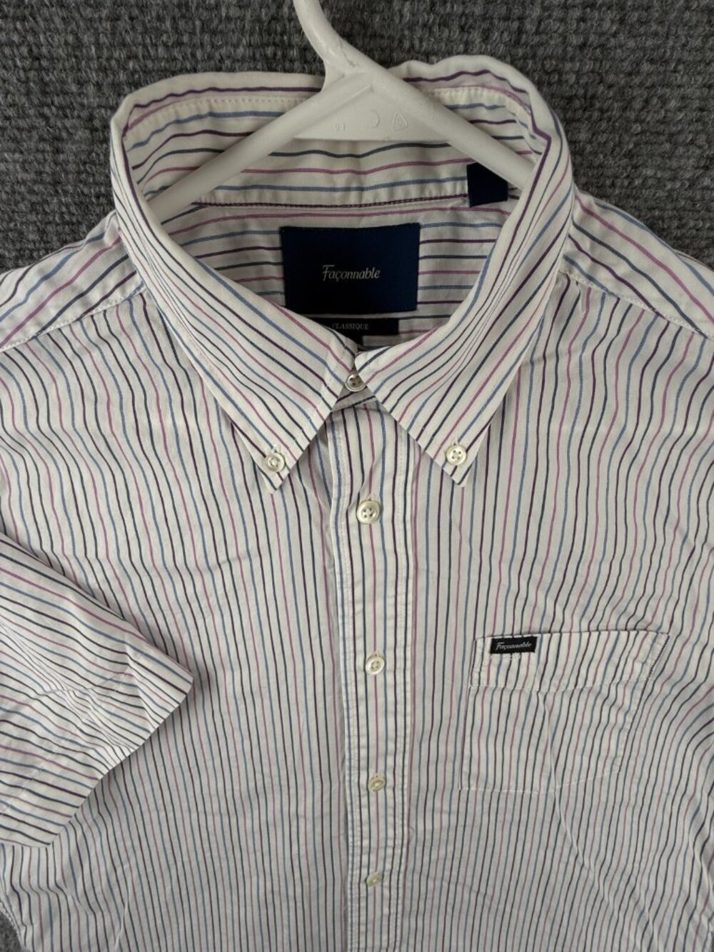 Faconnable Cotton Short Sleeve Button Up Shirt Men Colorful Pink Striped Medium